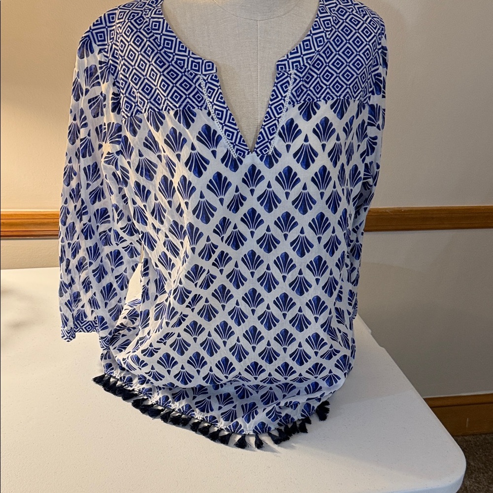 Talbots Blue and White Patterned Top